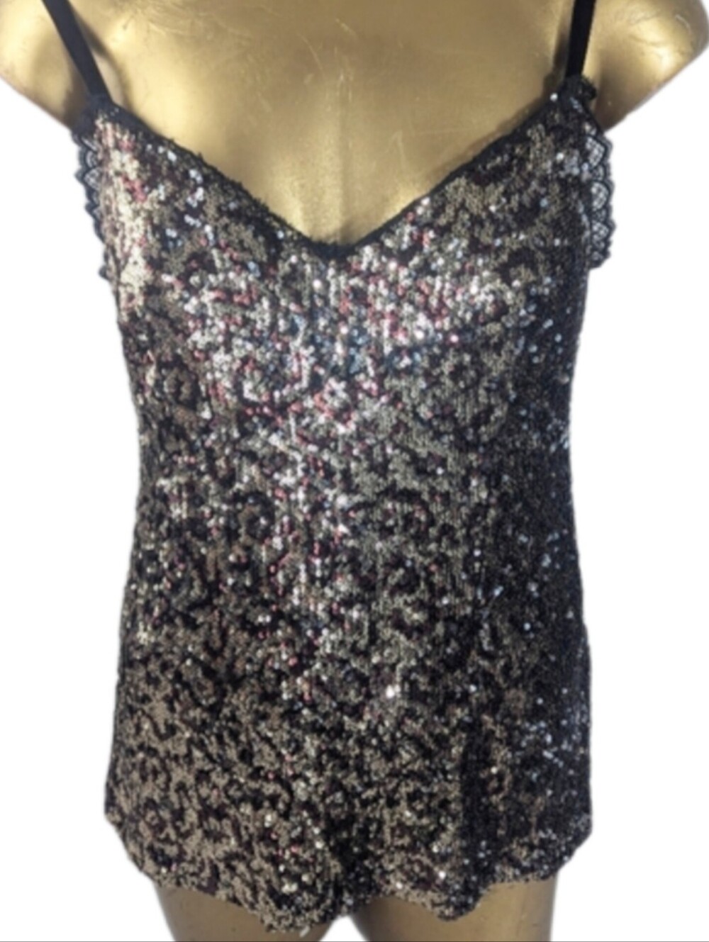 Nanette Lepore Sequin Abstract Animal Print Sleeveless Blouse  Size 10
